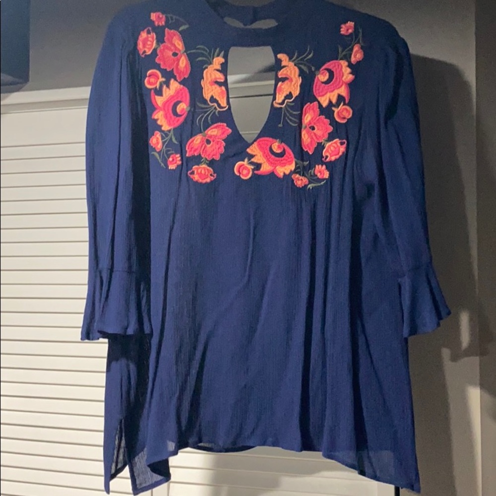 Embroidered Keyhole Top